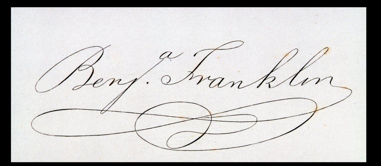 Signatur af Benjamin Franklin (pen og blæk på papir) af American School