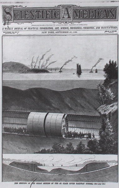 Underjordisk tunnel under St. Claire River, fra Scientific American 13. september 1890 af American School