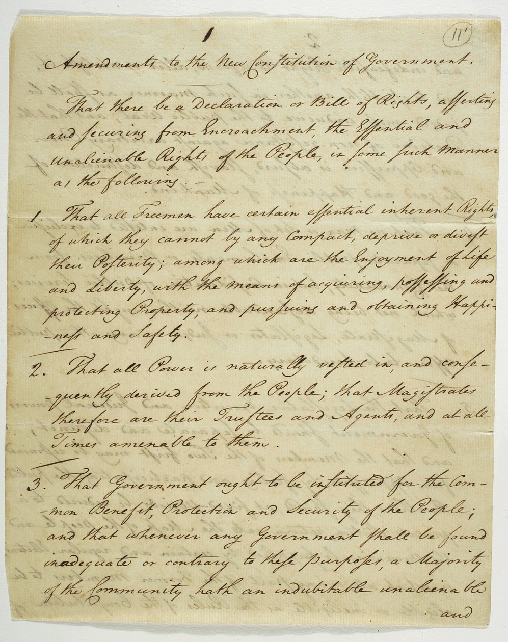 Bill of Rights, kopi underskrevet i Federal Hall, 1789 (blæk på papir) af American School