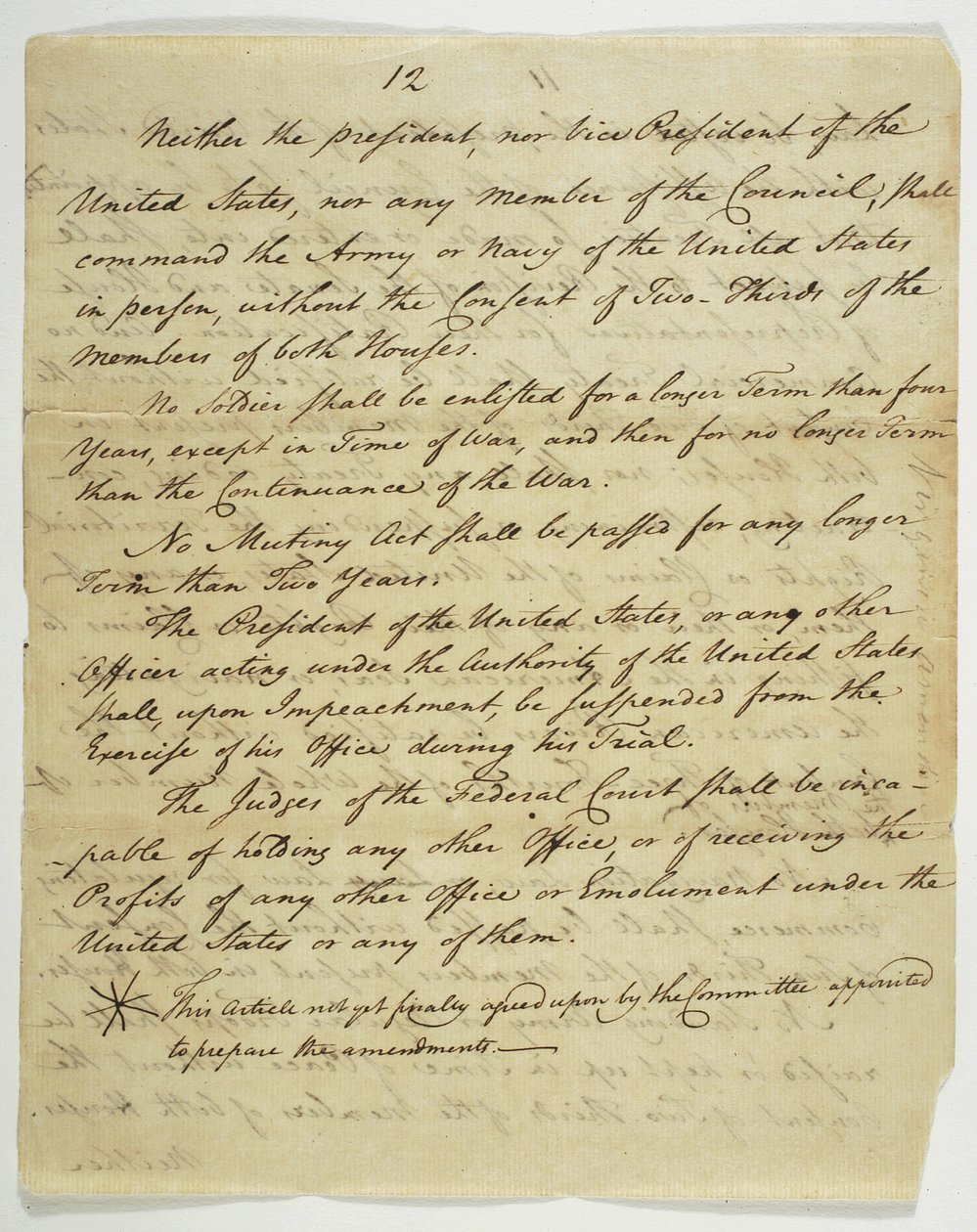 Bill of Rights, kopi underskrevet i Federal Hall, 1789 (blæk på papir) af American School