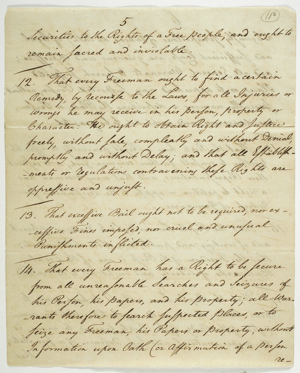Bill of Rights, kopi underskrevet i Federal Hall, 1789 (blæk på papir) af American School
