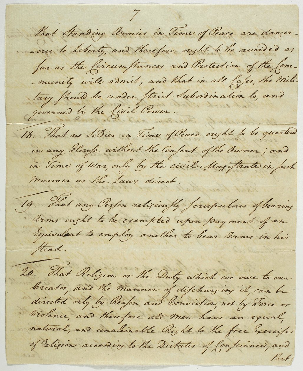 Bill of Rights, kopi underskrevet i Federal Hall, 1789 (blæk på papir) af American School