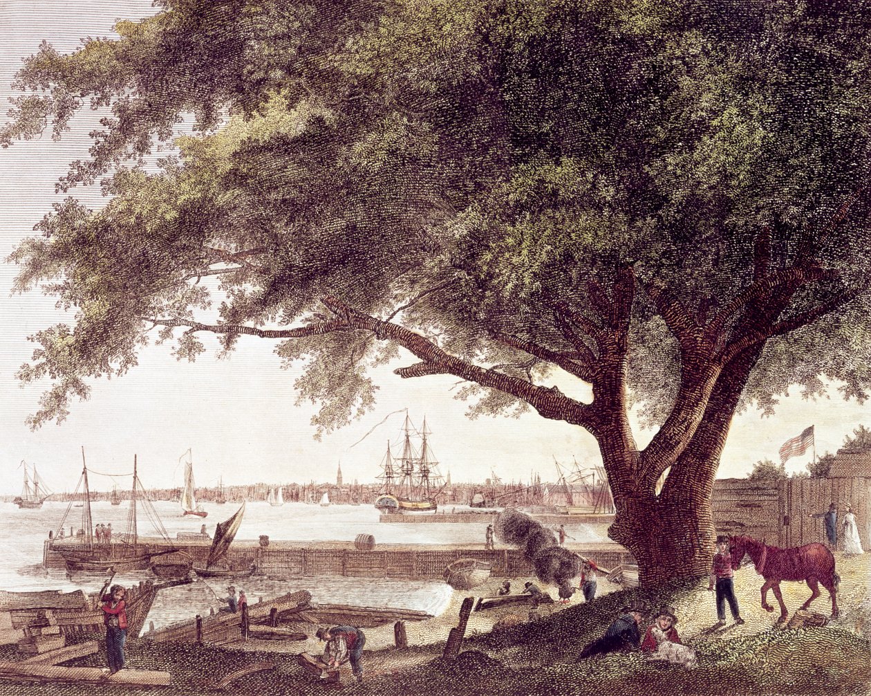 Byen og havnen i Philadelphia, ved floden Delaware, fra Kensington, 1800 af American School