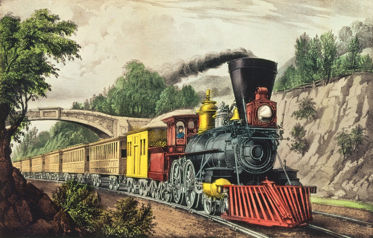 The Express Train, udgivet af Nathaniel Currier (1813-88) og James Merritt Ives (1824-95) af American School