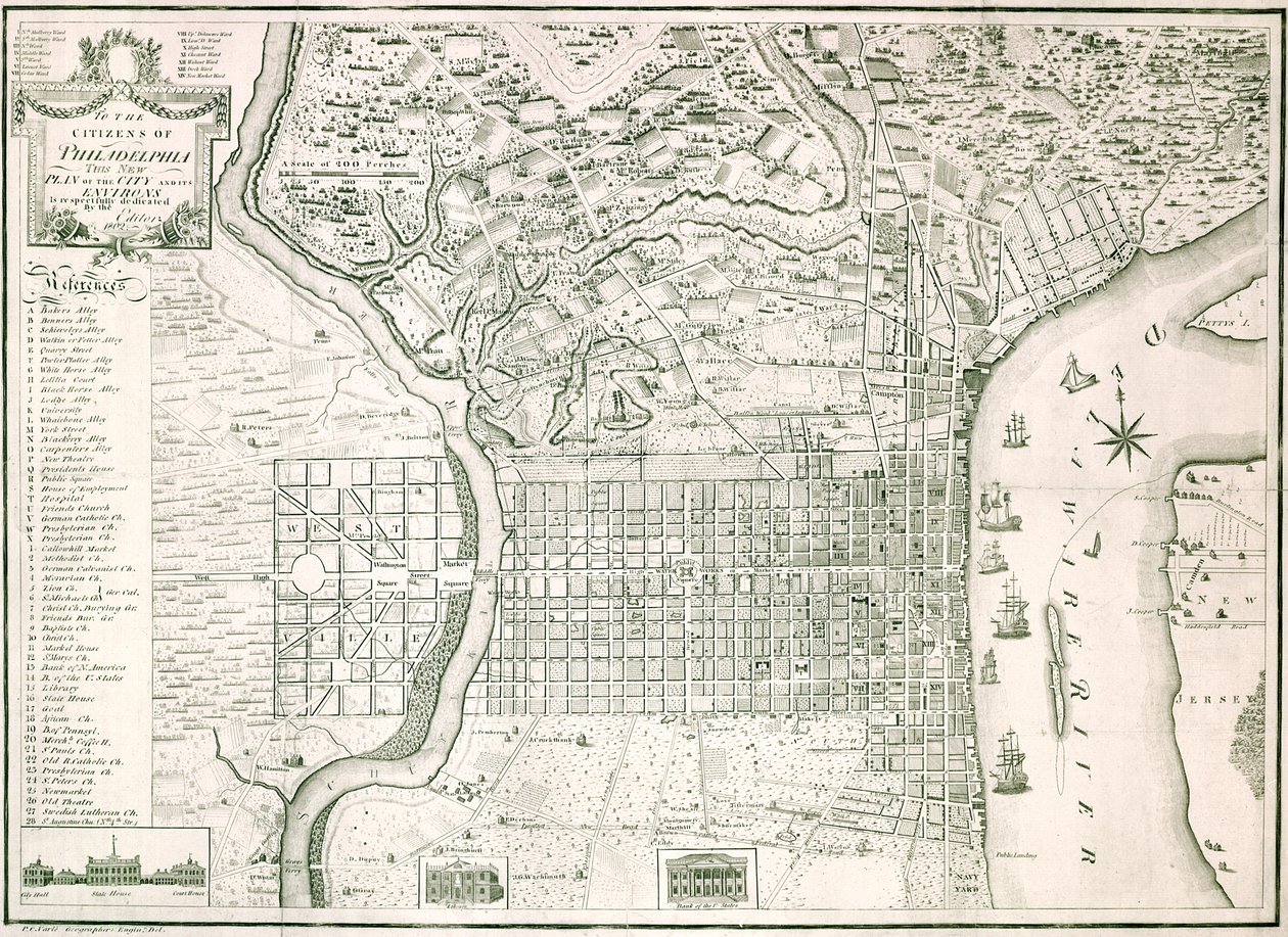 Den nye plan for byen Philadelphia og dens omgivelser, 1802 af American School