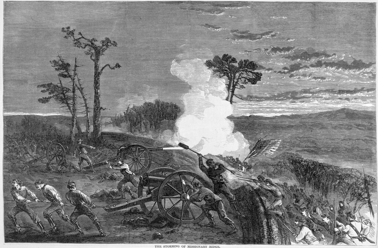 The Storming of Missionary Ridge, 1863, fra Harpers Pictorial History of the Civil War af American School
