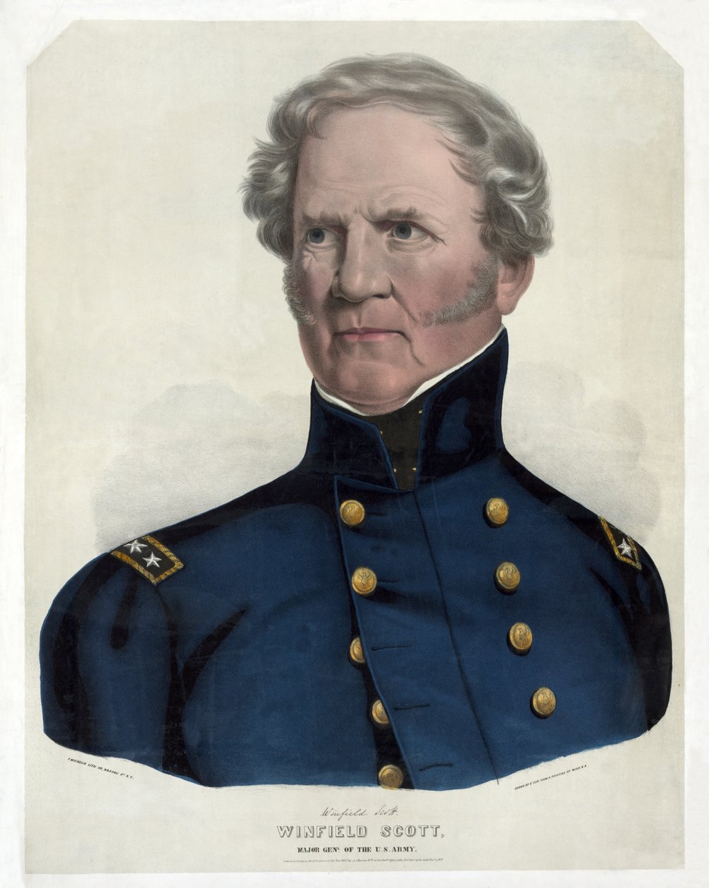 Winfield Scott, generalmajor i den amerikanske hær, pub. 1847 (håndfarvet litho) af American School