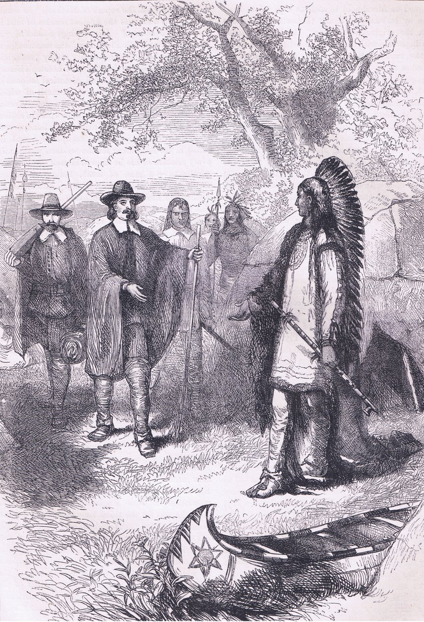 Winslows besøg i Massaqit 1634, illustration fra Cassells History of the United States pub. af Petter & Galpin c.1890 af American School