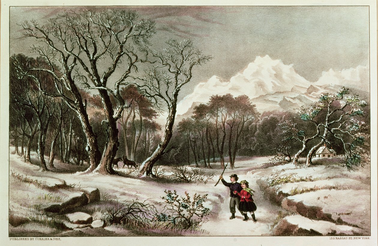 Woodlands in Winter, udgivet af Nathaniel Currier (1813-88) og James Merritt Ives (1924-95) af American School