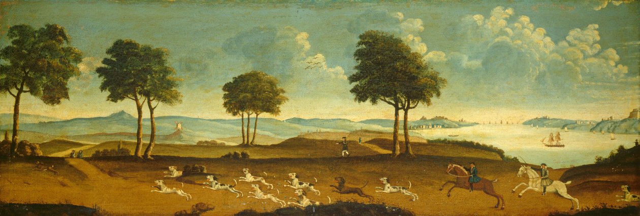 Jagtscene med en havn af American 18th Century