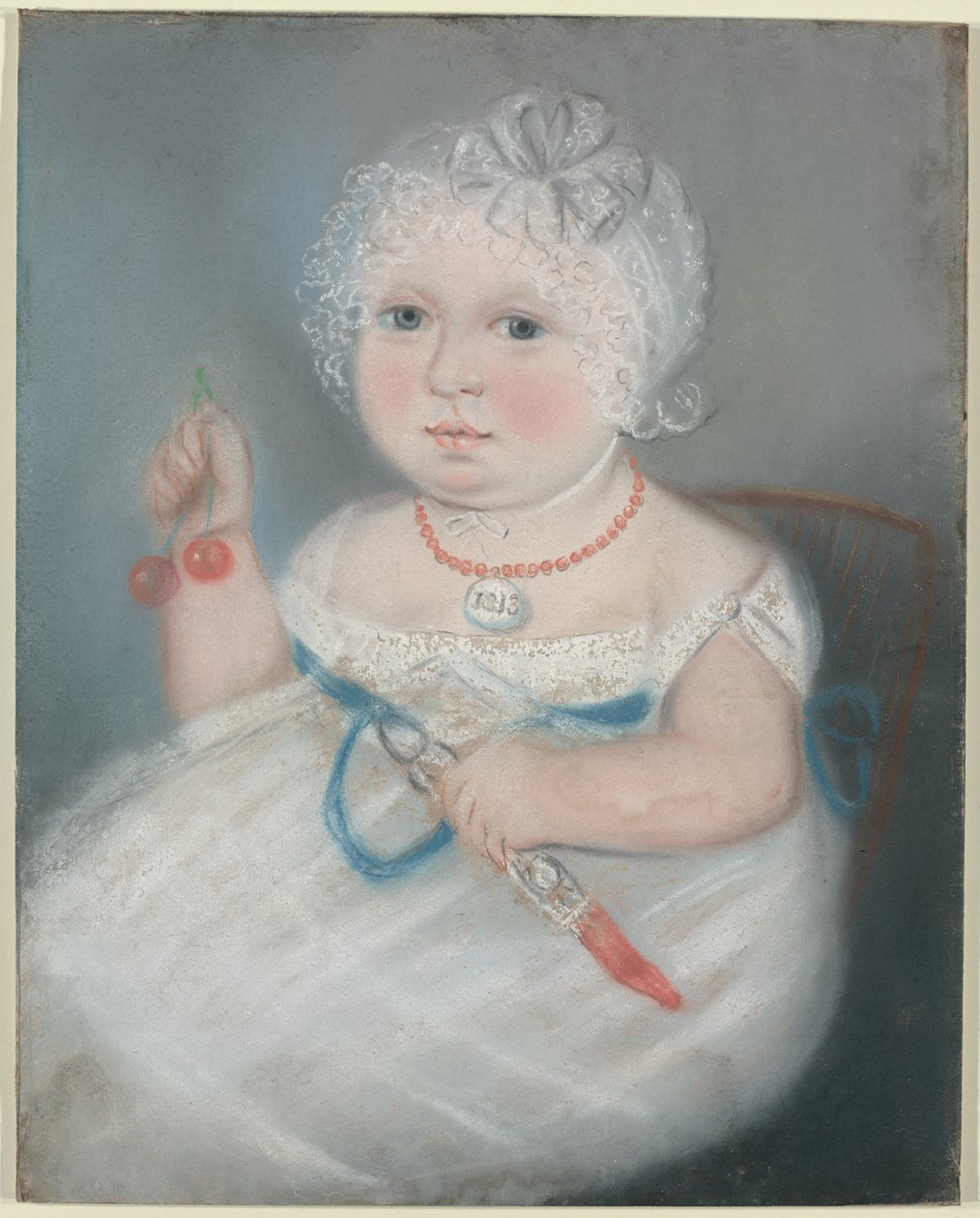 Baby med medaljon af American 19th Century