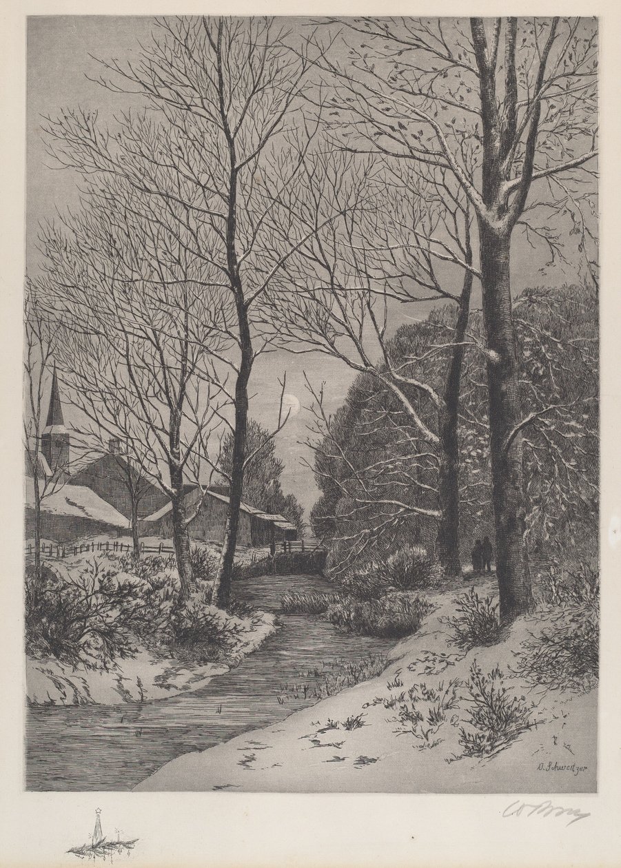 Månebelyst gåtur om vinteren af American 19th Century