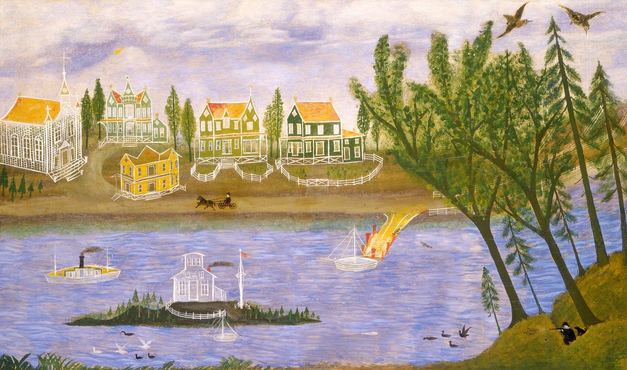 Landsby ved floden af American 19th Century