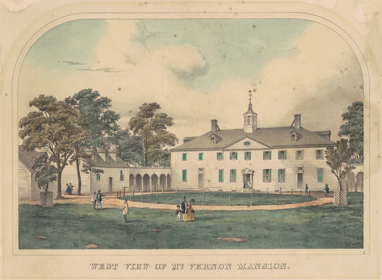 Vestudsigt over Mount Vernon Mansion af American 19th Century