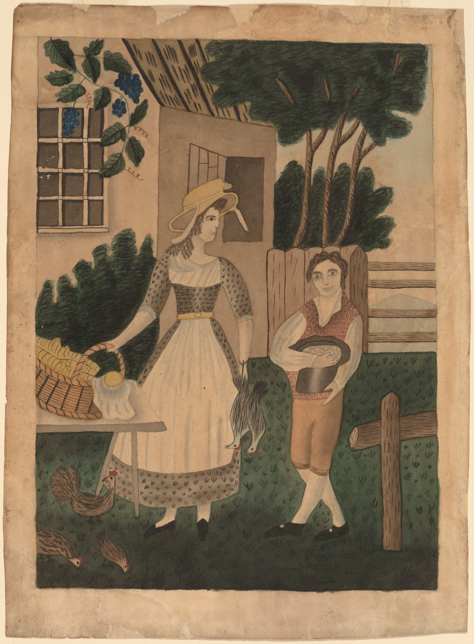 Kvinde og dreng med proviant af American 19th Century