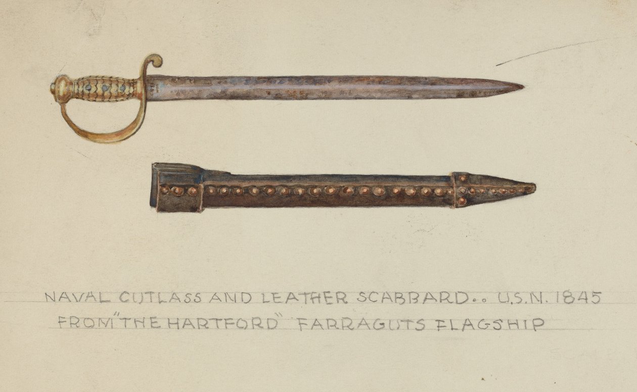 Cutlas og læderskede af American 20th Century