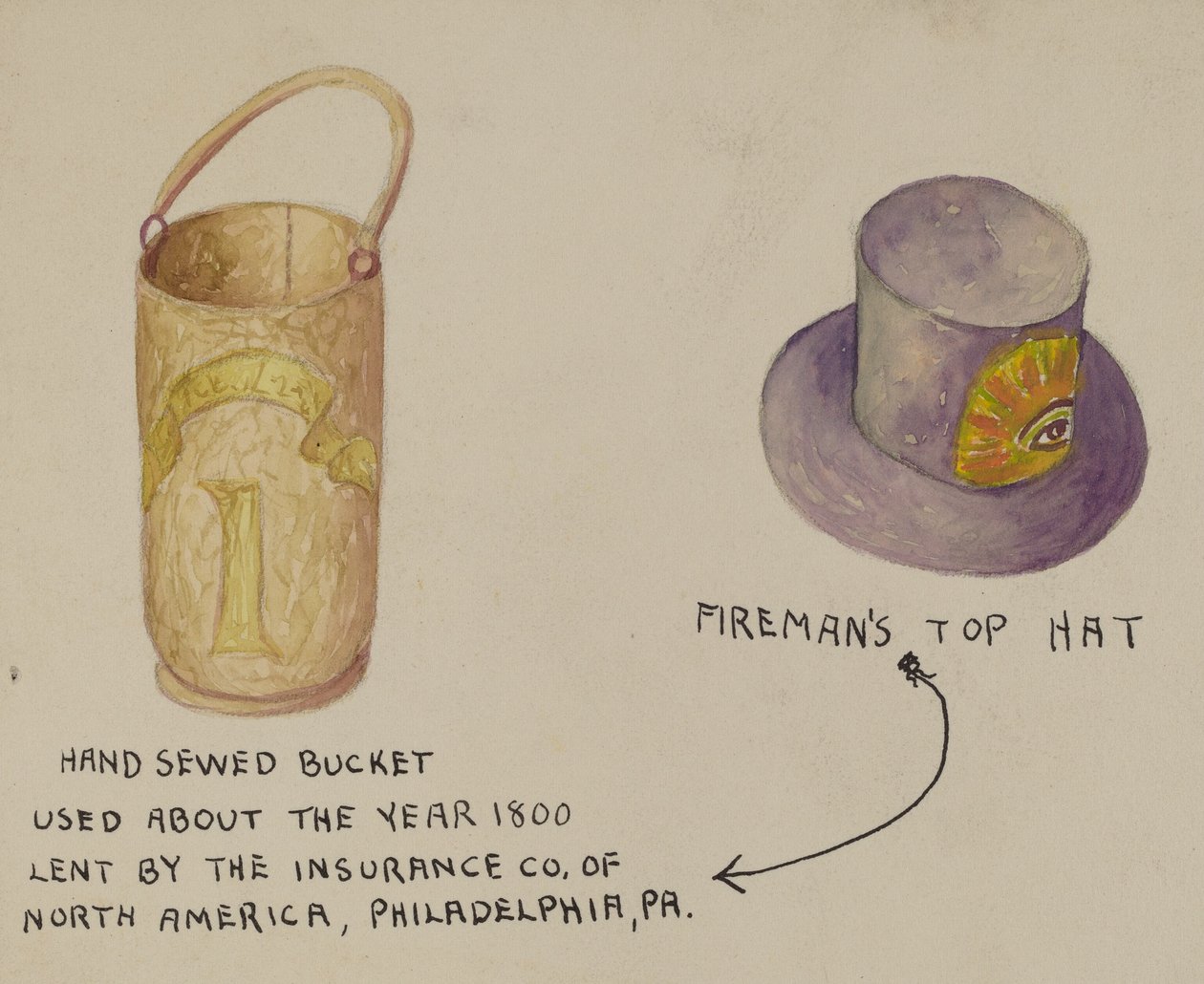 Brandmandshat og spand af American 20th Century