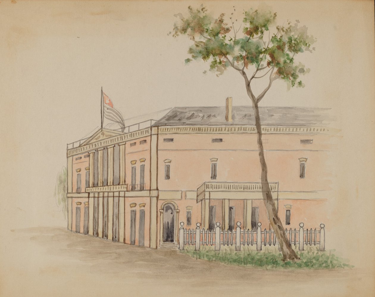 Hus med Flag af American 20th Century