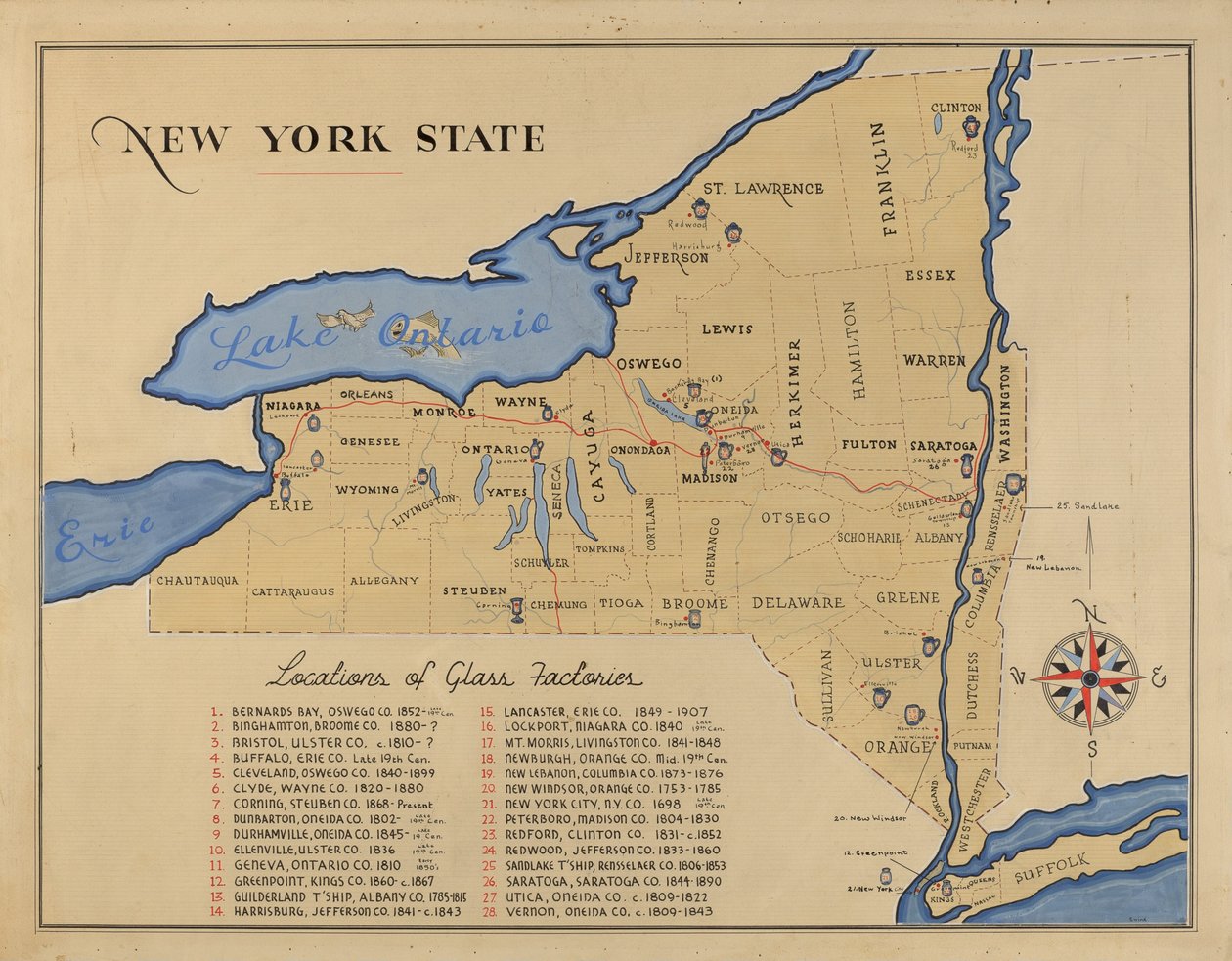 Kort over staten New York af American 20th Century