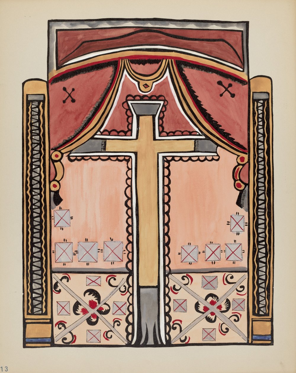 Plade 13: Design med kors, Chimayo: Fra porteføljen "Spanish Colonial Designs of New Mexico" af American 20th Century