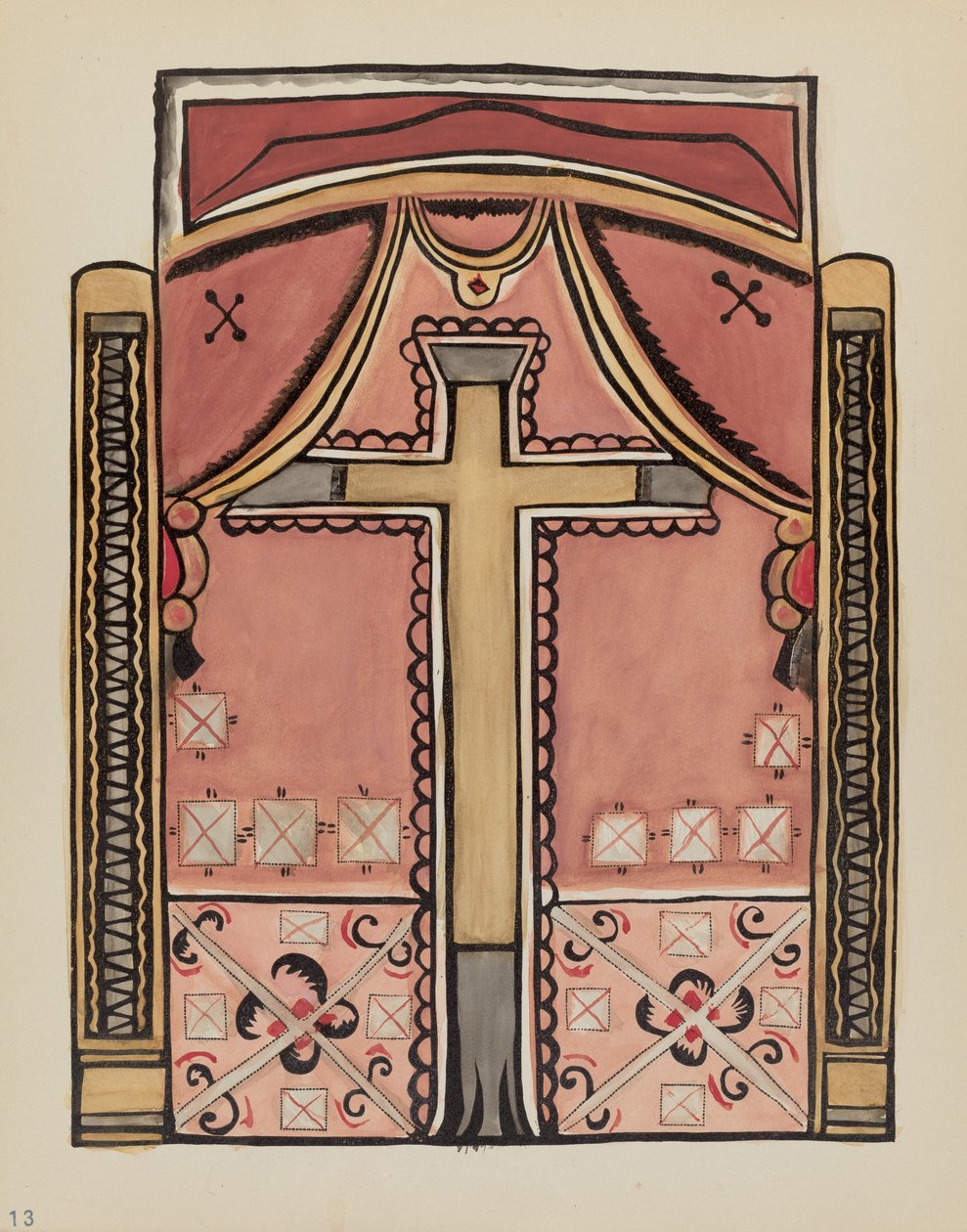 Plade 13: Designs with Cross, Chimayo: Fra porteføljen "Spanish Colonial Designs of New Mexico" af American 20th Century