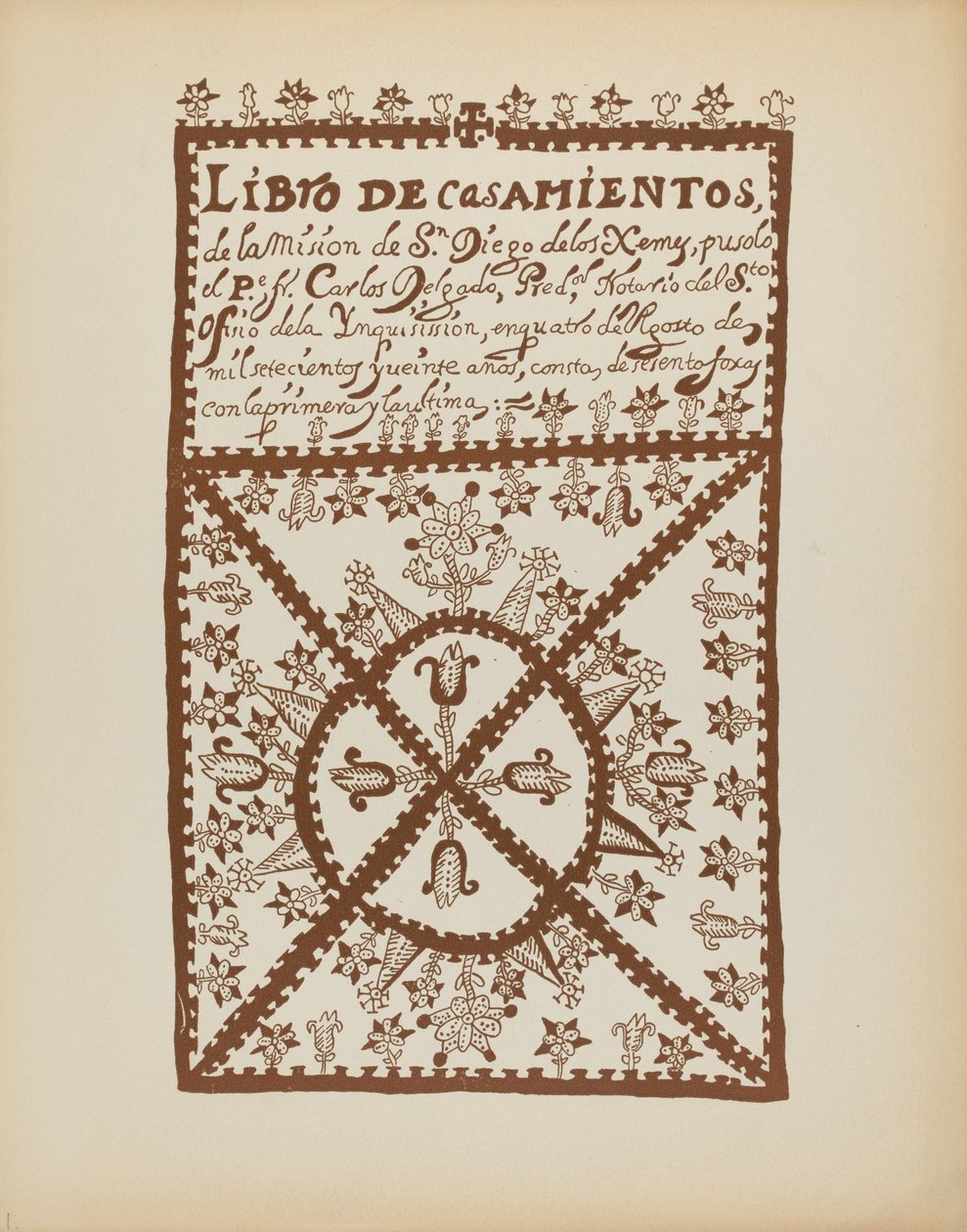 Plade 1: Jemez Book of Marriages: Fra porteføljen "Spanske koloniale designs i New Mexico" af American 20th Century