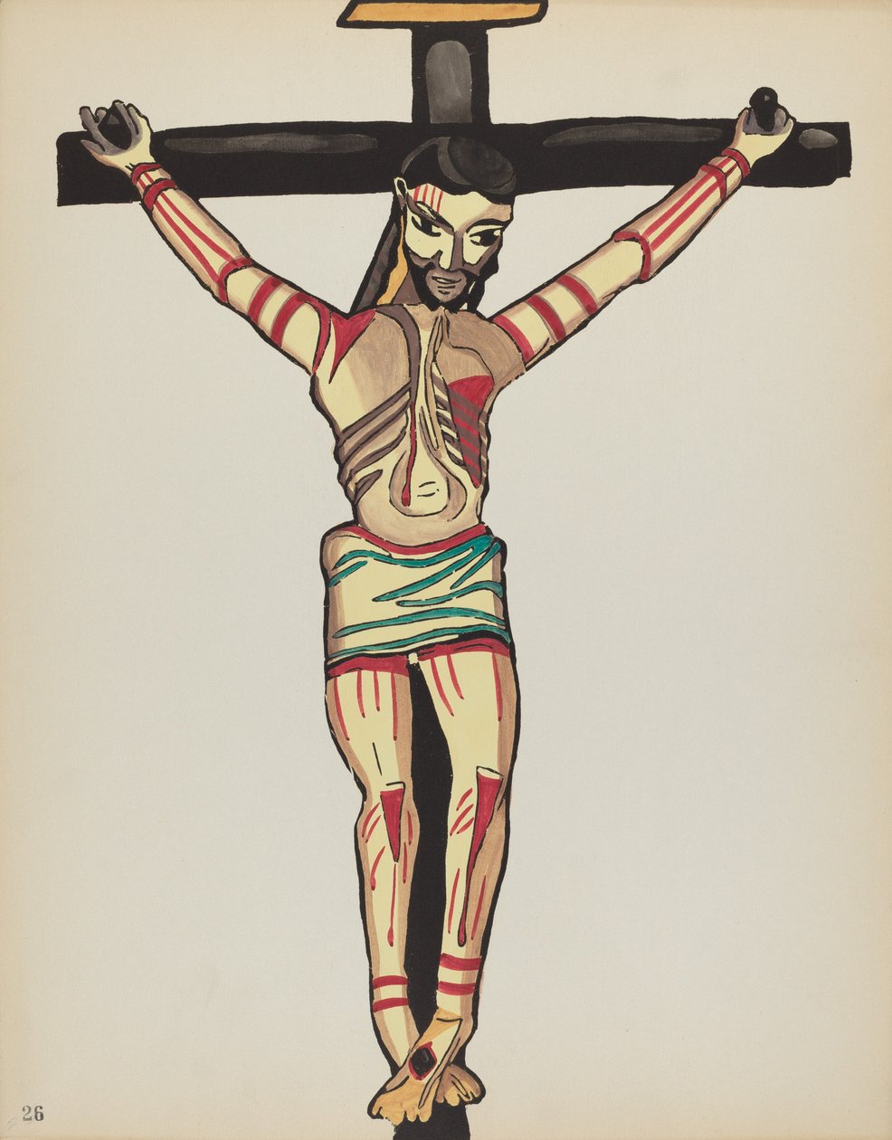 Plade 26: Kristus korsfæstet, Taos: Fra porteføljen "Spanish Colonial Designs of New Mexico" af American 20th Century