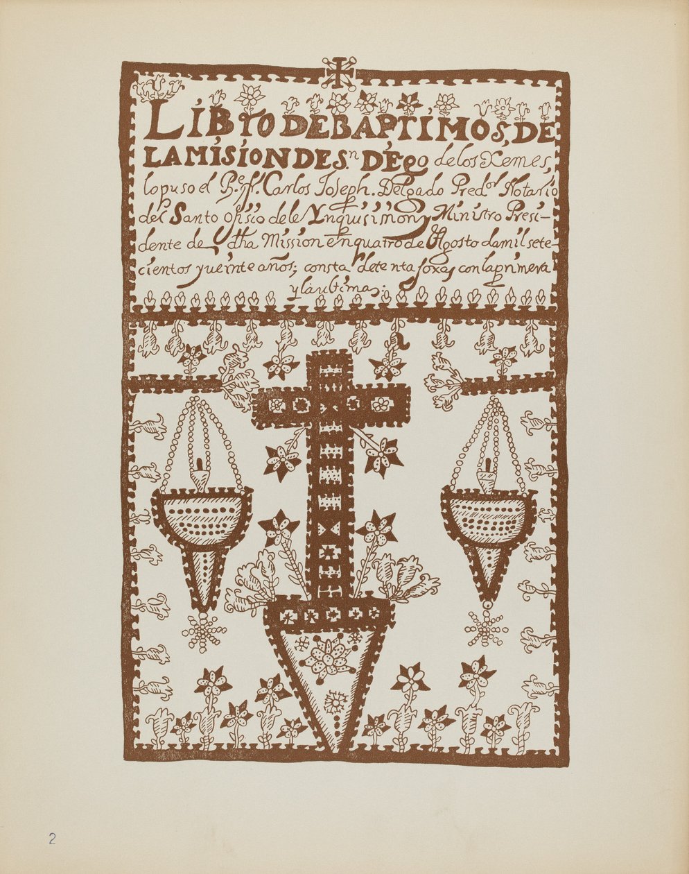 Plade 2: Jemez Book of Baptisms: Fra porteføljen "Spanske koloniale designs i New Mexico" af American 20th Century