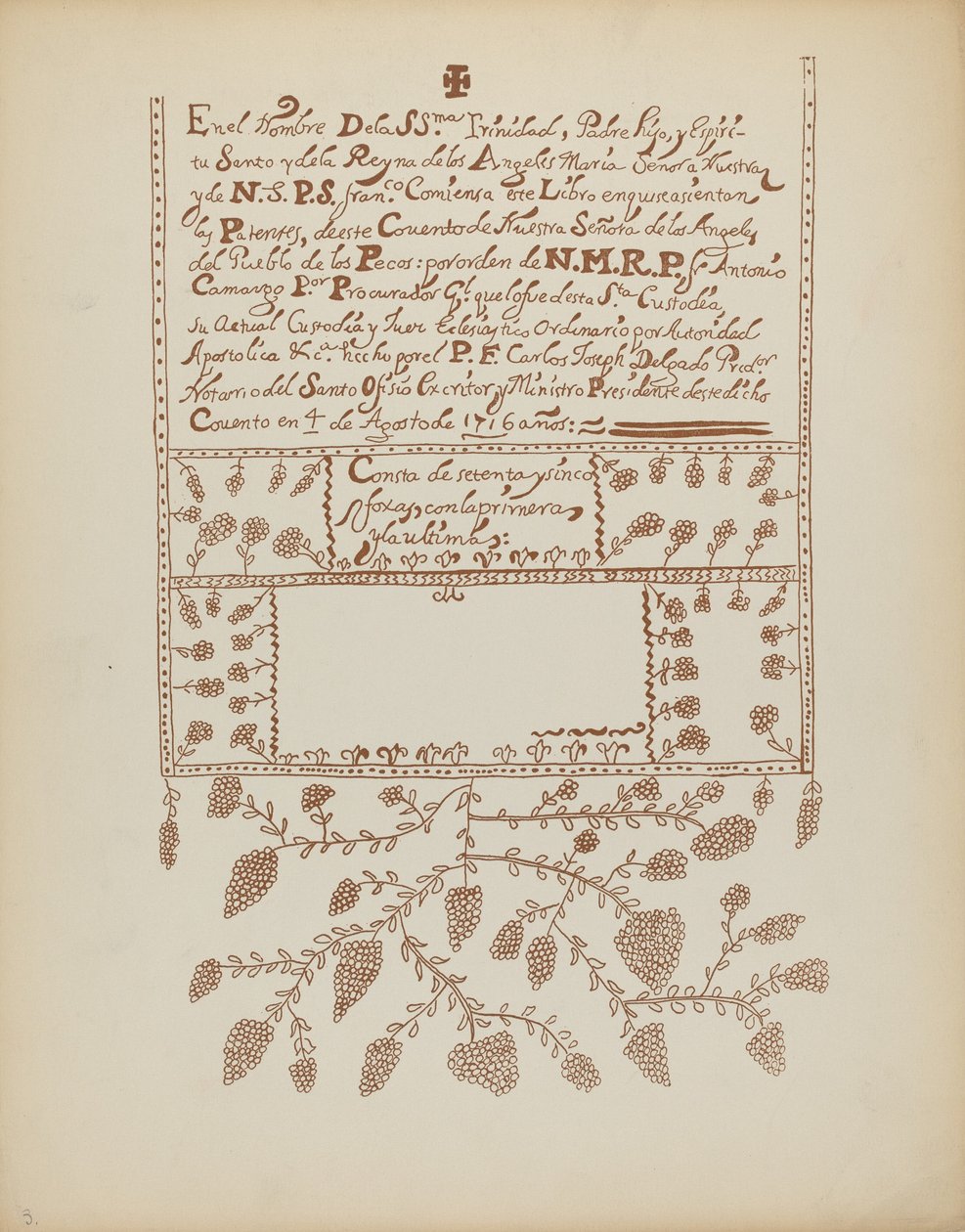 Plade 3: Pecos Book of Visitations: Fra porteføljen "Spanish Colonial Designs of New Mexico" af American 20th Century