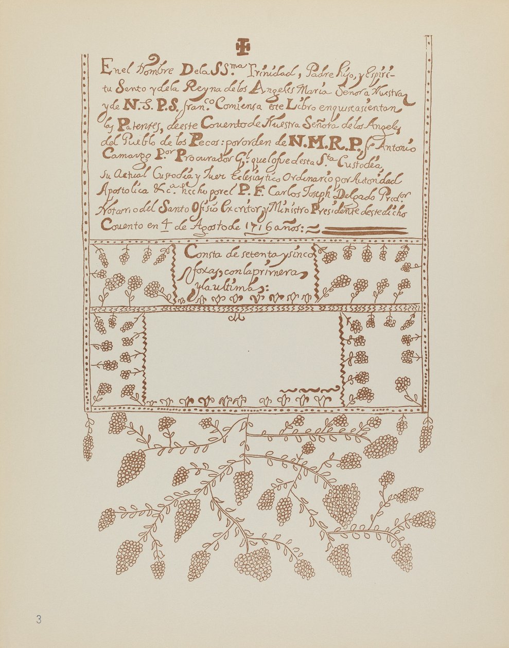 Plade 3: Pecos Book of Visitations: Fra porteføljen "Spanish Colonial Designs of New Mexico" af American 20th Century