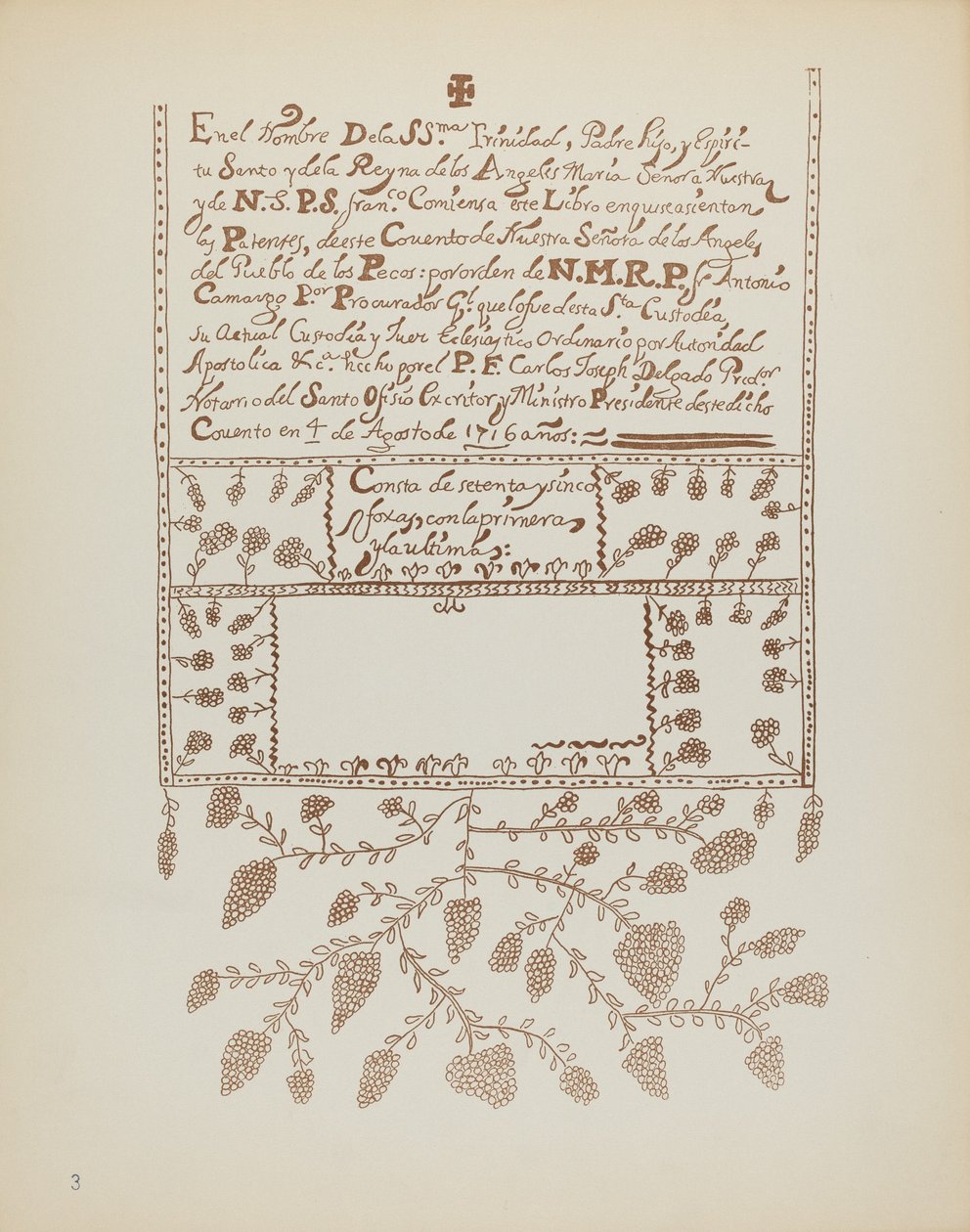 Plade 3: Pecos Book of Visitations: Fra porteføljen "Spanish Colonial Designs of New Mexico" af American 20th Century