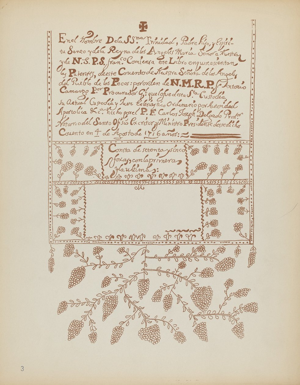 Plade 3: Pecos Book of Visitations: Fra porteføljen "Spanish Colonial Designs of New Mexico" af American 20th Century