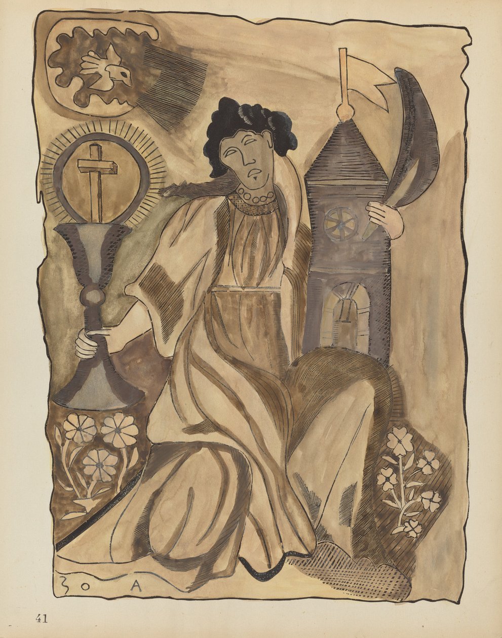 Plade 41: Saint Barbara: Fra portefølje "Spanske koloniale designs i New Mexico" af American 20th Century