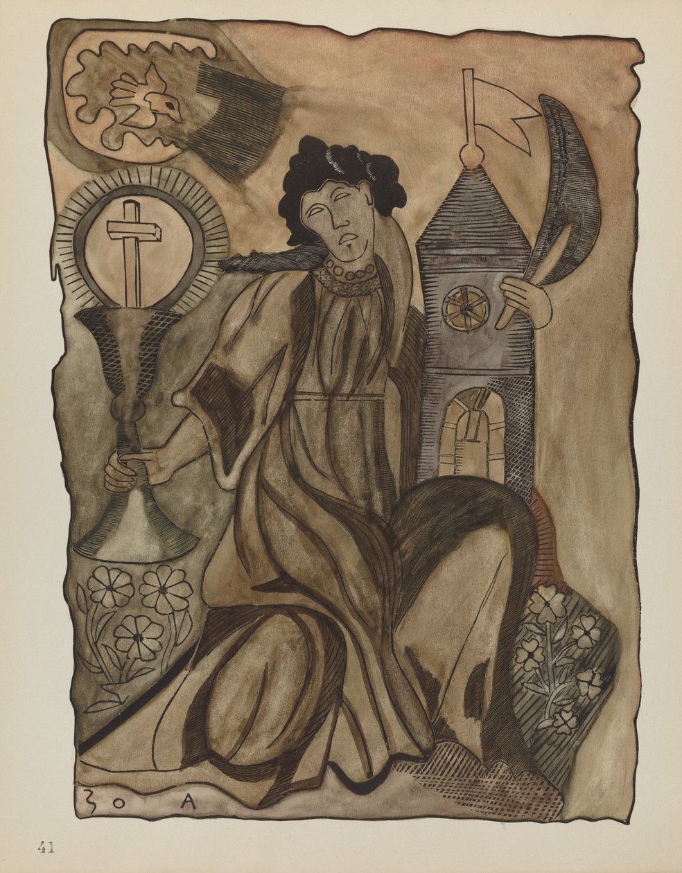 Plade 41: Saint Barbara: Fra portefølje "Spanske koloniale designs i New Mexico" af American 20th Century