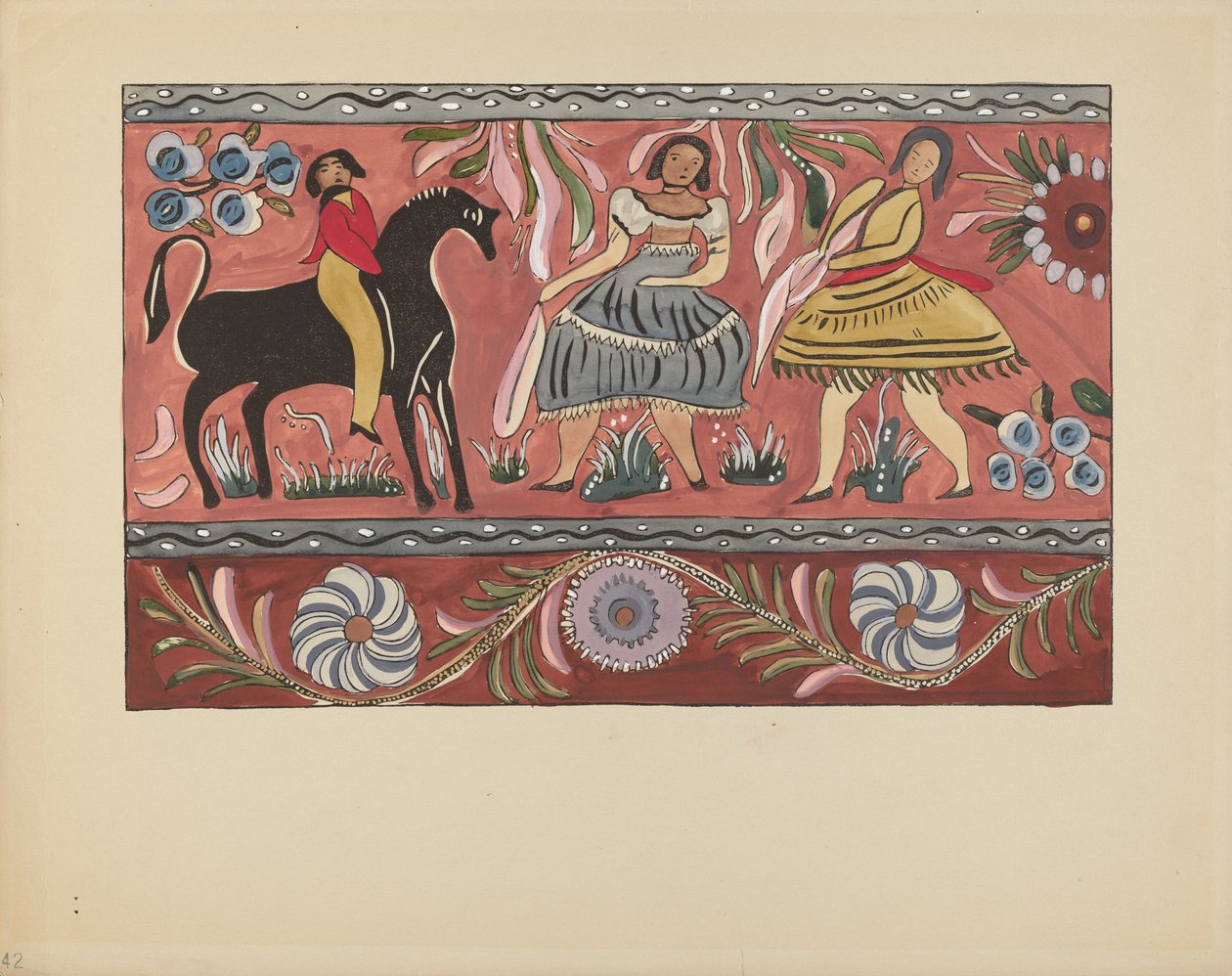 Plade 42: Malet brystdesign: Fra porteføljen "Spanske koloniale designs i New Mexico" af American 20th Century