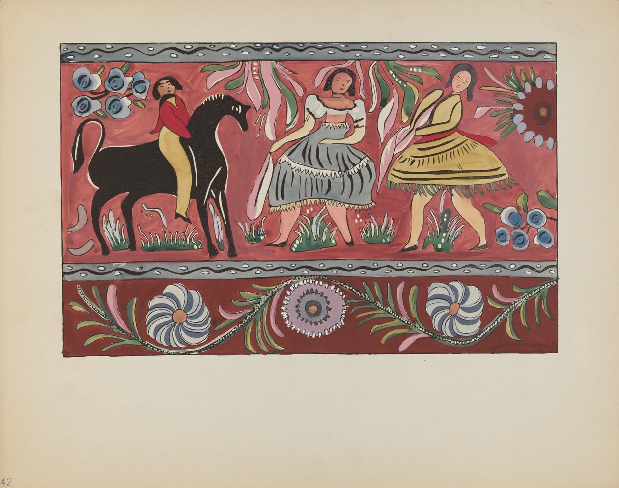 Plade 42: Malet kistedesign: Fra porteføljen "Spanish Colonial Designs of New Mexico" af American 20th Century