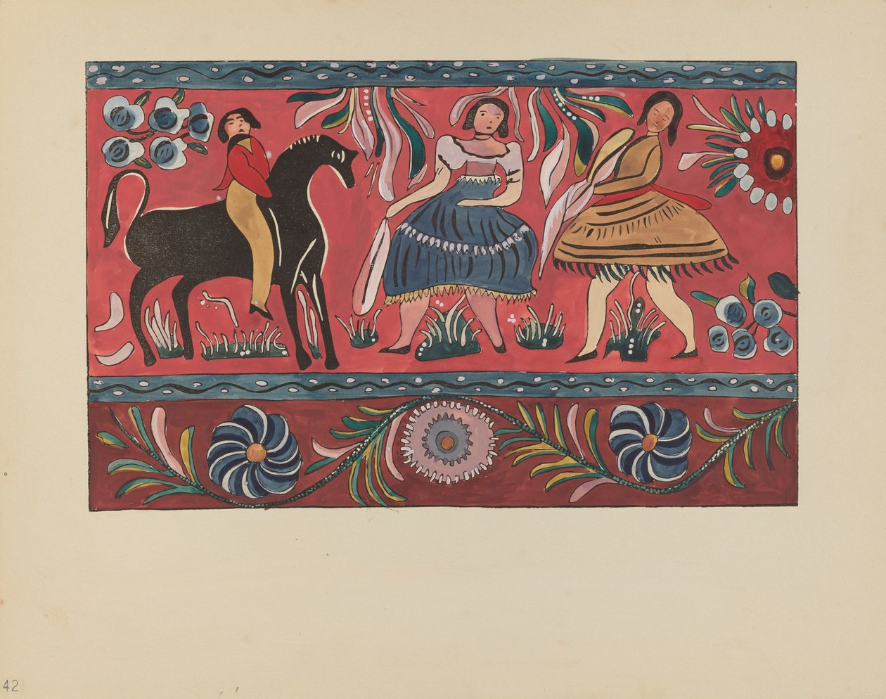 Plade 42: Malet kistedesign: Fra porteføljen "Spanish Colonial Designs of New Mexico" af American 20th Century