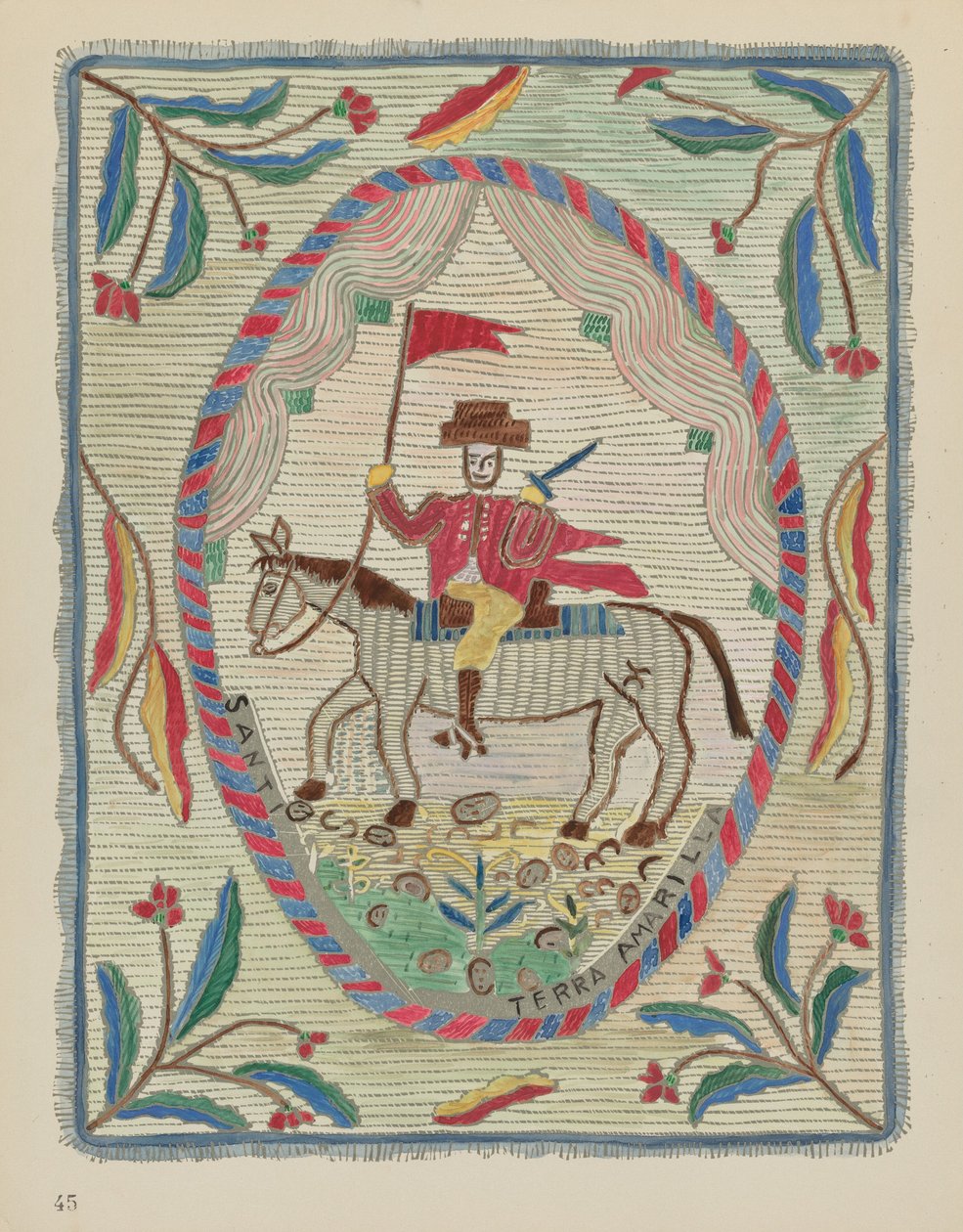 Plade 45: Broderet sengetæppe (St. James): Fra porteføljen "Spanish Colonial Designs of New Mexico" af American 20th Century