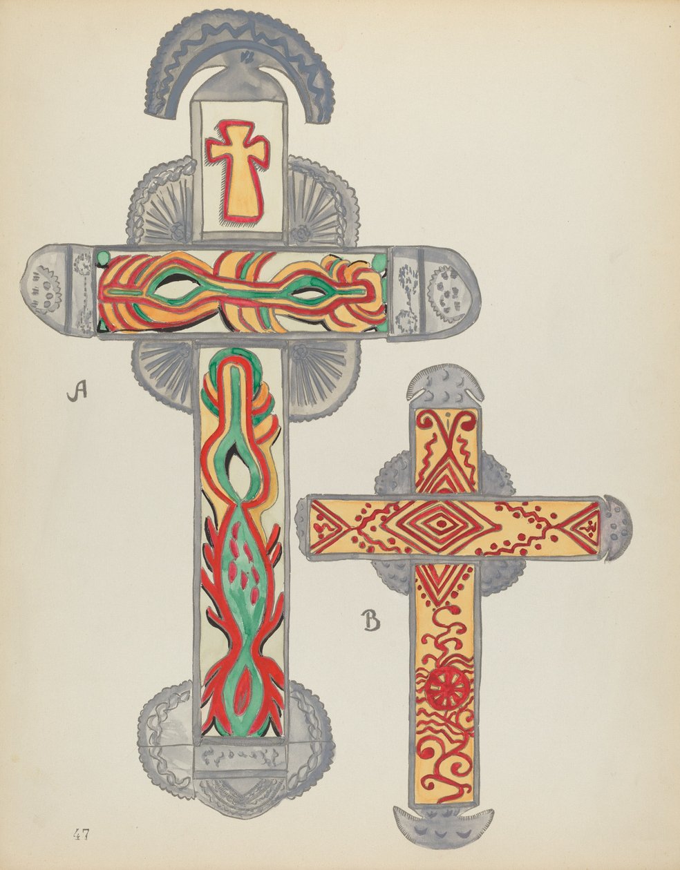 Plade 47: Kors af tin: Fra portefølje "Spanske koloniale designs i New Mexico" af American 20th Century