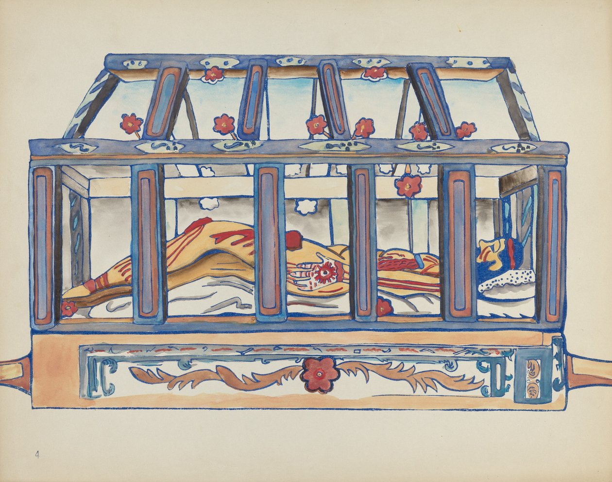 Plade 4: Kristus i graven: Fra porteføljen "Spanish Colonial Designs of New Mexico" af American 20th Century