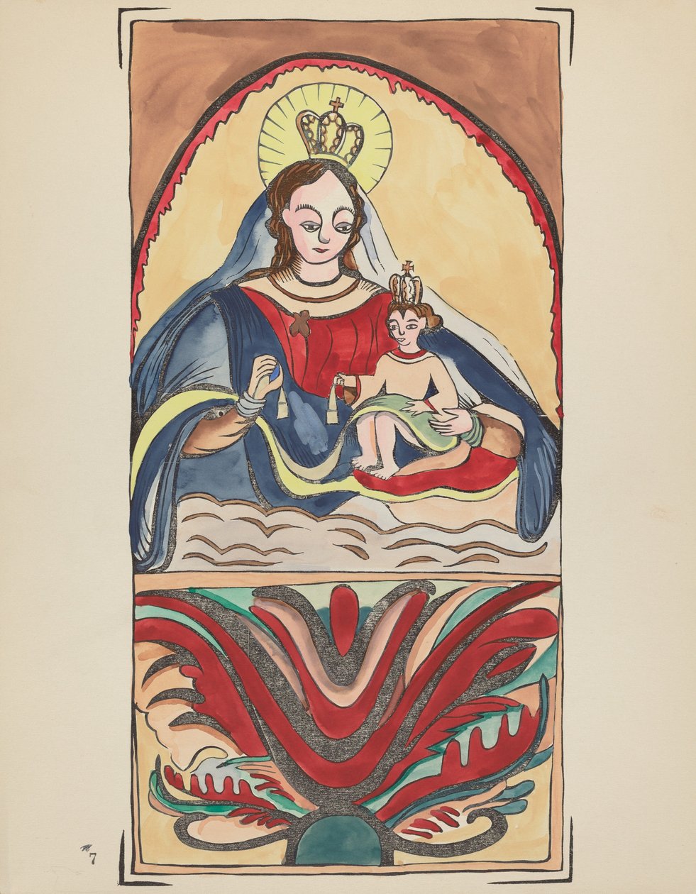Plade 7: Our Lady of Mt. Carmel: Fra porteføljen "Spanske koloniale designs i New Mexico" af American 20th Century