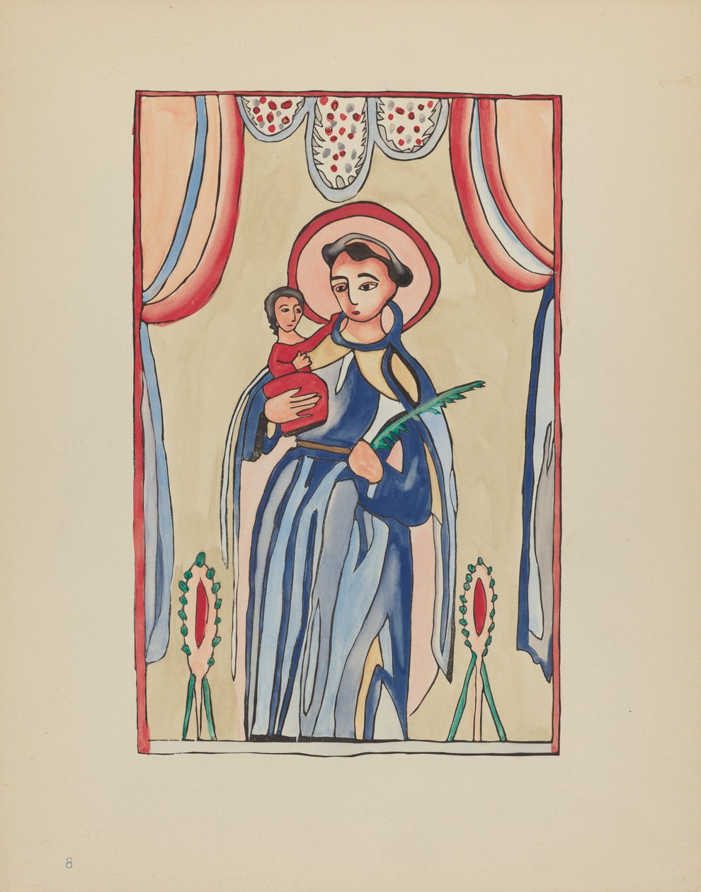Plade 8: Saint Anthony of Padua: Fra porteføljen "Spanske koloniale designs i New Mexico" af American 20th Century