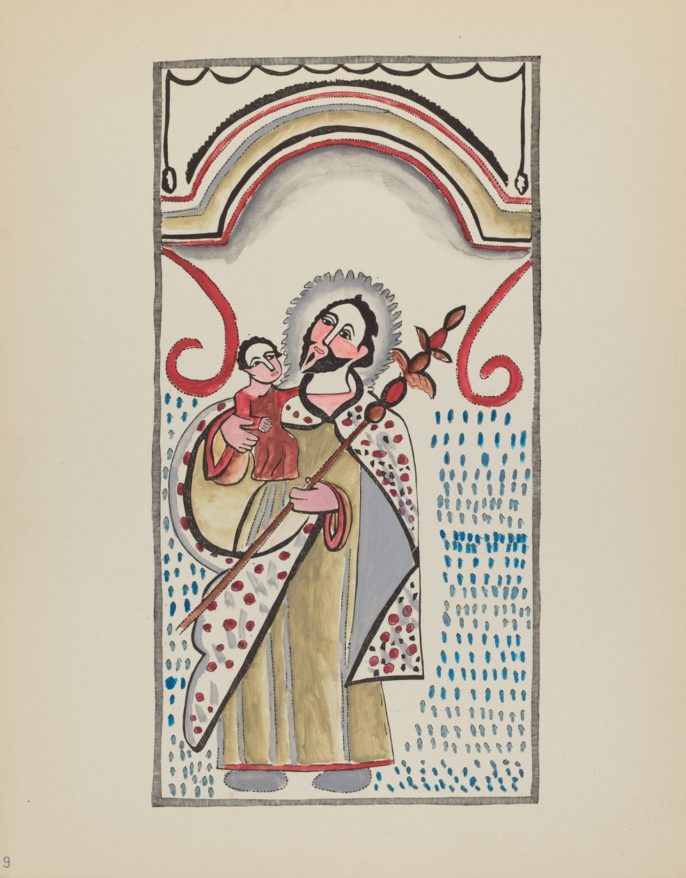 Plade 9: Saint Joseph & Child: Fra porteføljen "Spanish Colonial Designs of New Mexico" af American 20th Century