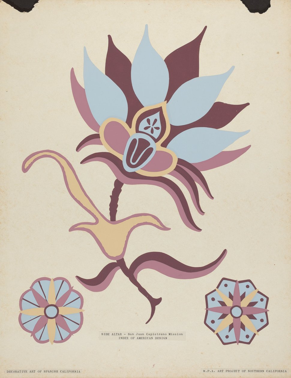 San Juan Capistrano Mission Sidealter fra porteføljen "Decorative Art of Spanish California" af American 20th Century