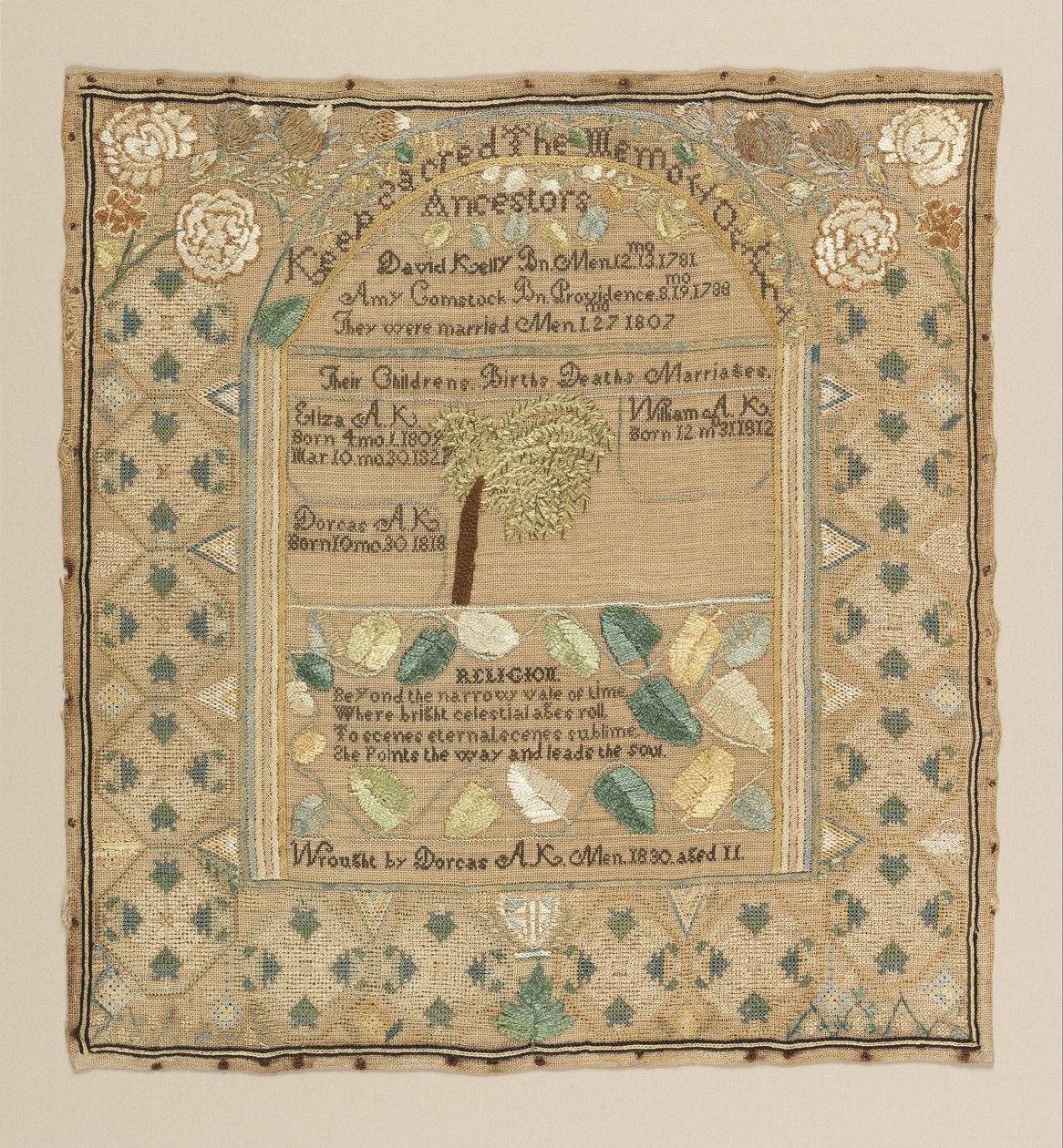 Familie register sampler af American Dorcas A. Kelly