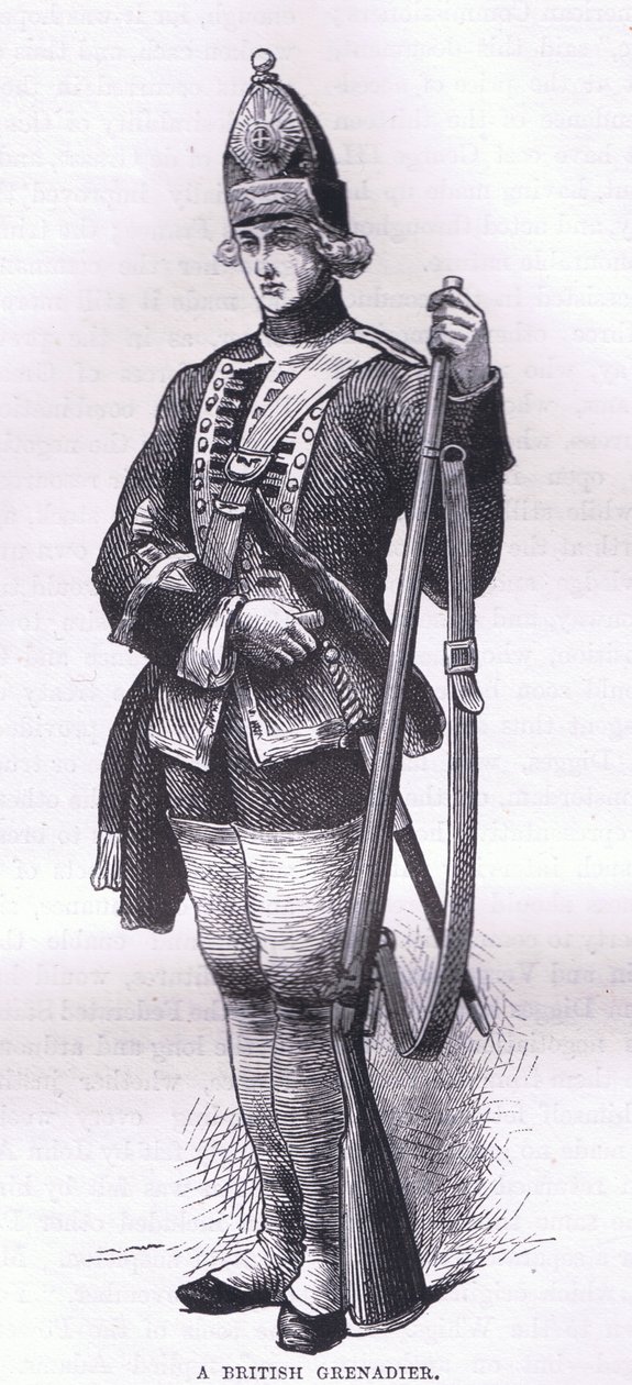 En britisk grenadier, illustration fra Cassells History of the United States udgivet af Cassell, Petter & Galpin, ca. 1900 (litho) af American English school
