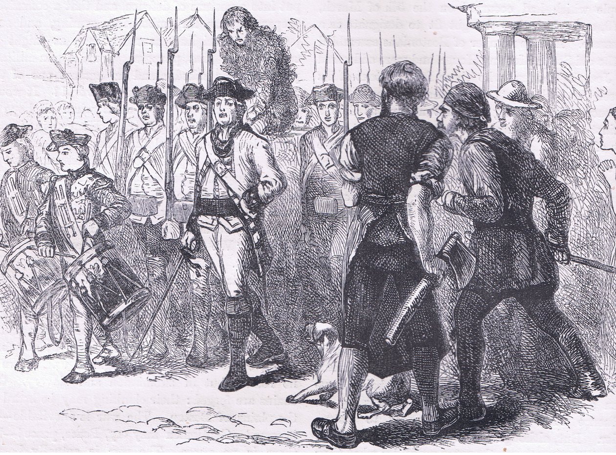 En landsmand tjæret og fjerklædt, illustration fra Cassells History of the United States udgivet af Cassell, Petter & Galpin, ca. 1900 (litho) af American English school