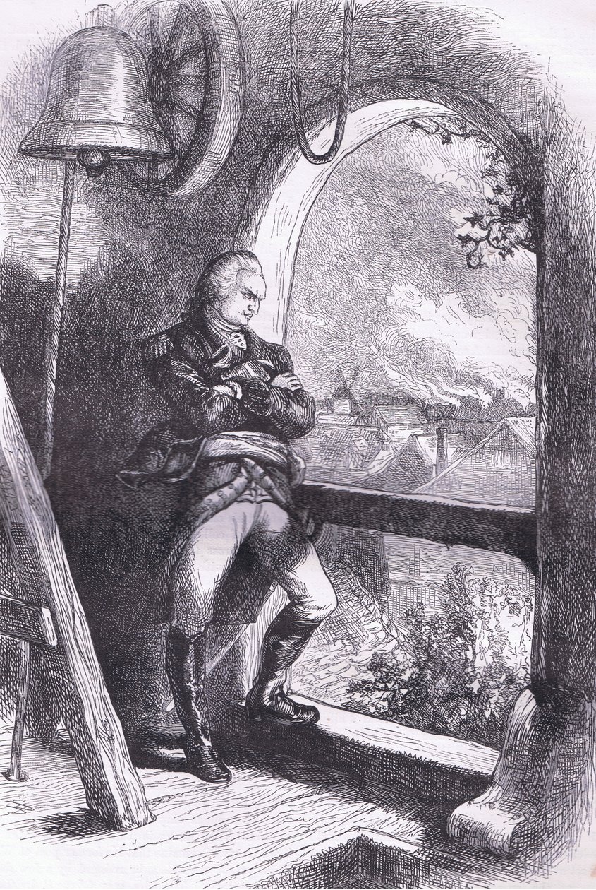 Arnold ser ødelæggelsen af New England, illustration fra Cassells History of the United States udgivet af Cassell, Petter & Galpin, ca. 1900 (litho) af American English school