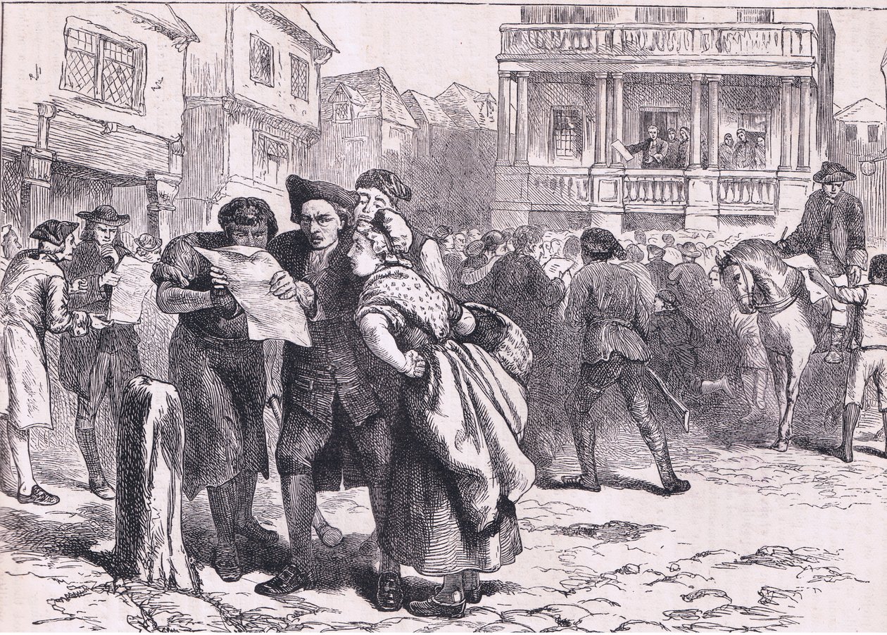 Bostonianere læser Stamp Act, illustration fra Cassells History of the United States udgivet af Cassell, Petter & Galpin, ca. 1900 (litho) af American English school