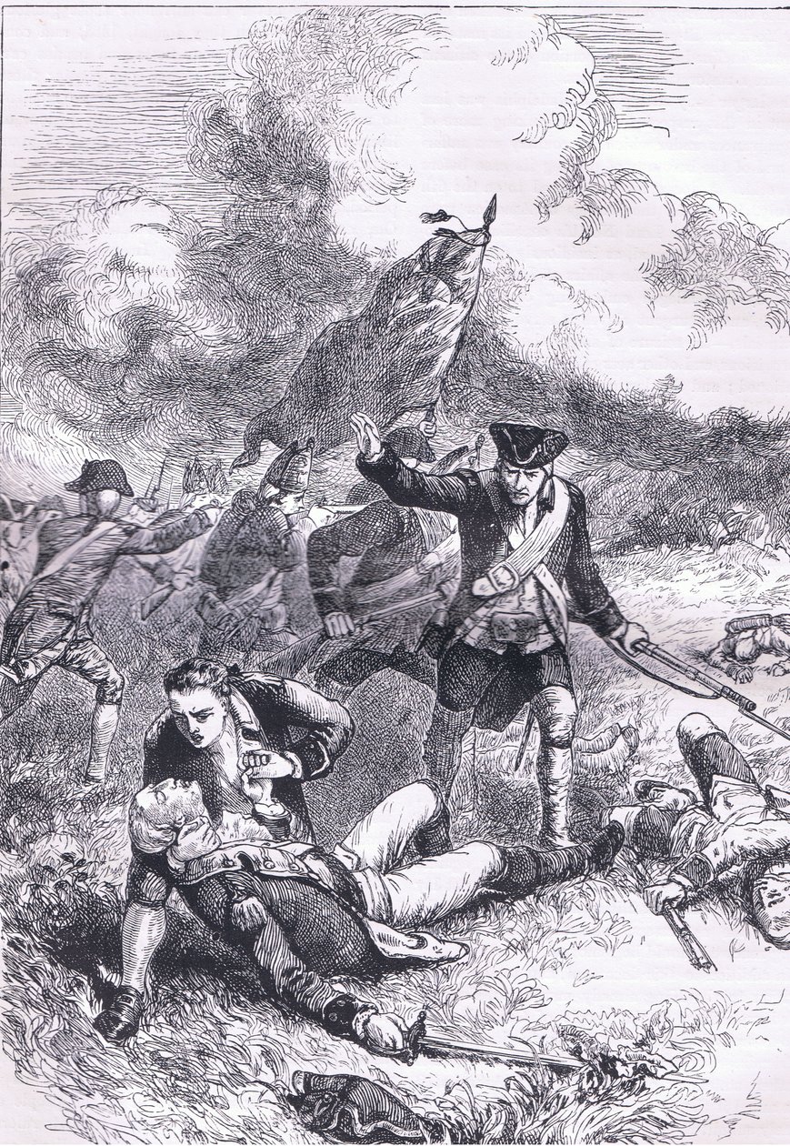 Major Pitcairns død, illustration fra Cassells History of the United States udgivet af Cassell, Petter & Galpin, ca. 1900 (litho) af American English school